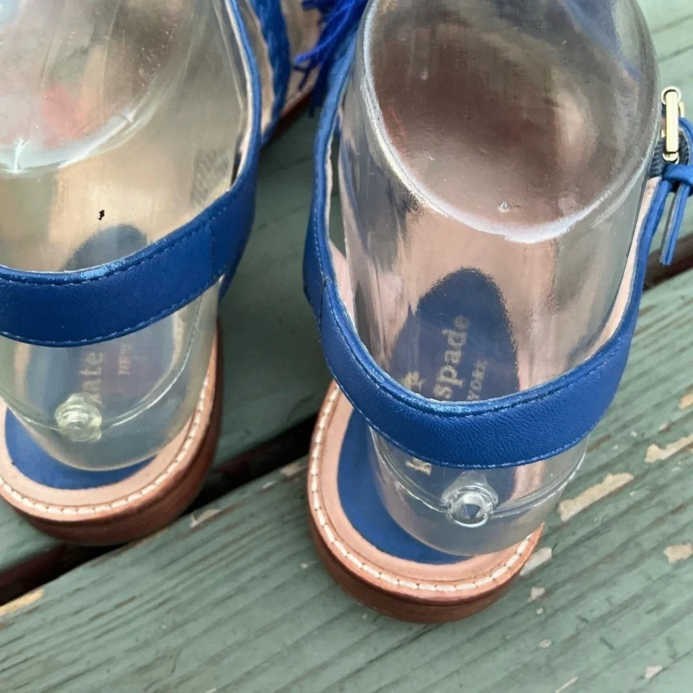Kate Spade Sunset Sued Blue Tassels Strappy Sandals Size 8